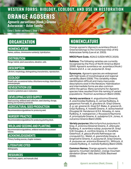 Agoseris Aurantiaca (Hook.) Greene Asteraceae – Aster Family Corey L