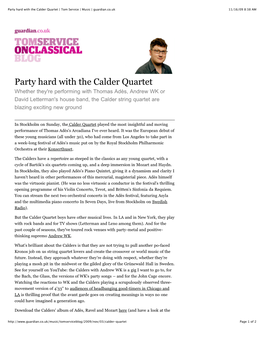 Party Hard with the Calder Quartet | Tom Service | Music | Guardian.Co.Uk 11/16/09 8:38 AM
