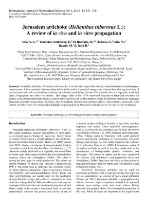 Jerusalem Artichoke (Helianthus Tuberosus L.): a Review of in Vivo and in Vitro Propagation