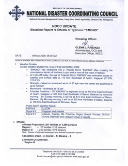 Sitrep Emong Ndcc Update As of 080700 May 2009