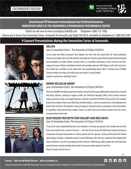 9 Concert Presentations During the Innovation Series at Ironworks