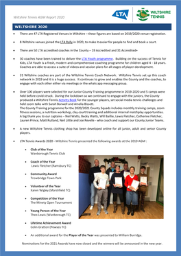 Wiltshire Tennis AGM Report 2020