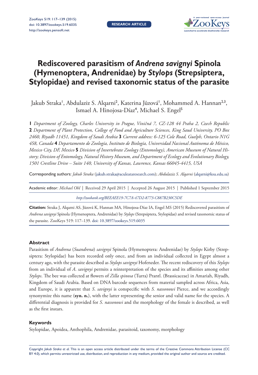 By Stylops (Strepsiptera, Stylopidae) and Revised Taxonomic Status of the Parasite