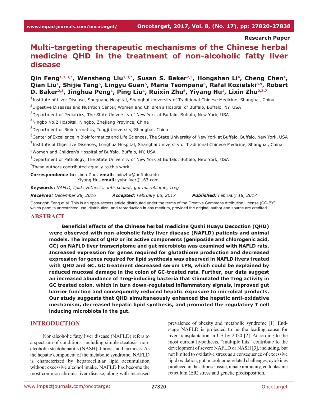 Multi-Targeting Therapeutic Mechanisms of the Chinese Herbal Medicine QHD in the Treatment of Non-Alcoholic Fatty Liver Disease