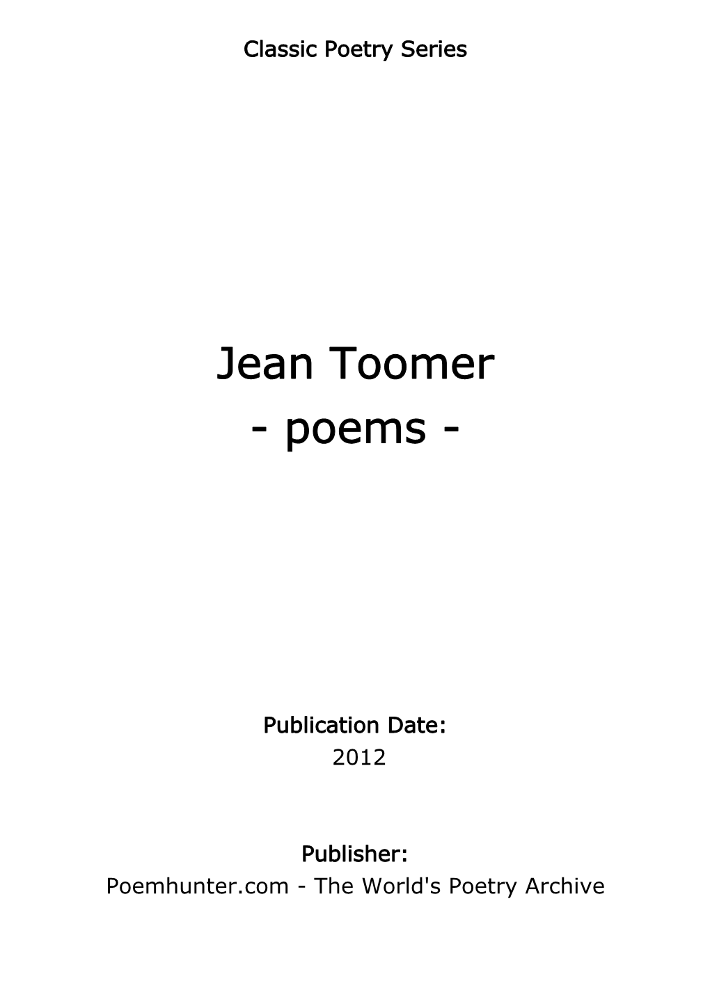 Jean Toomer - Poems