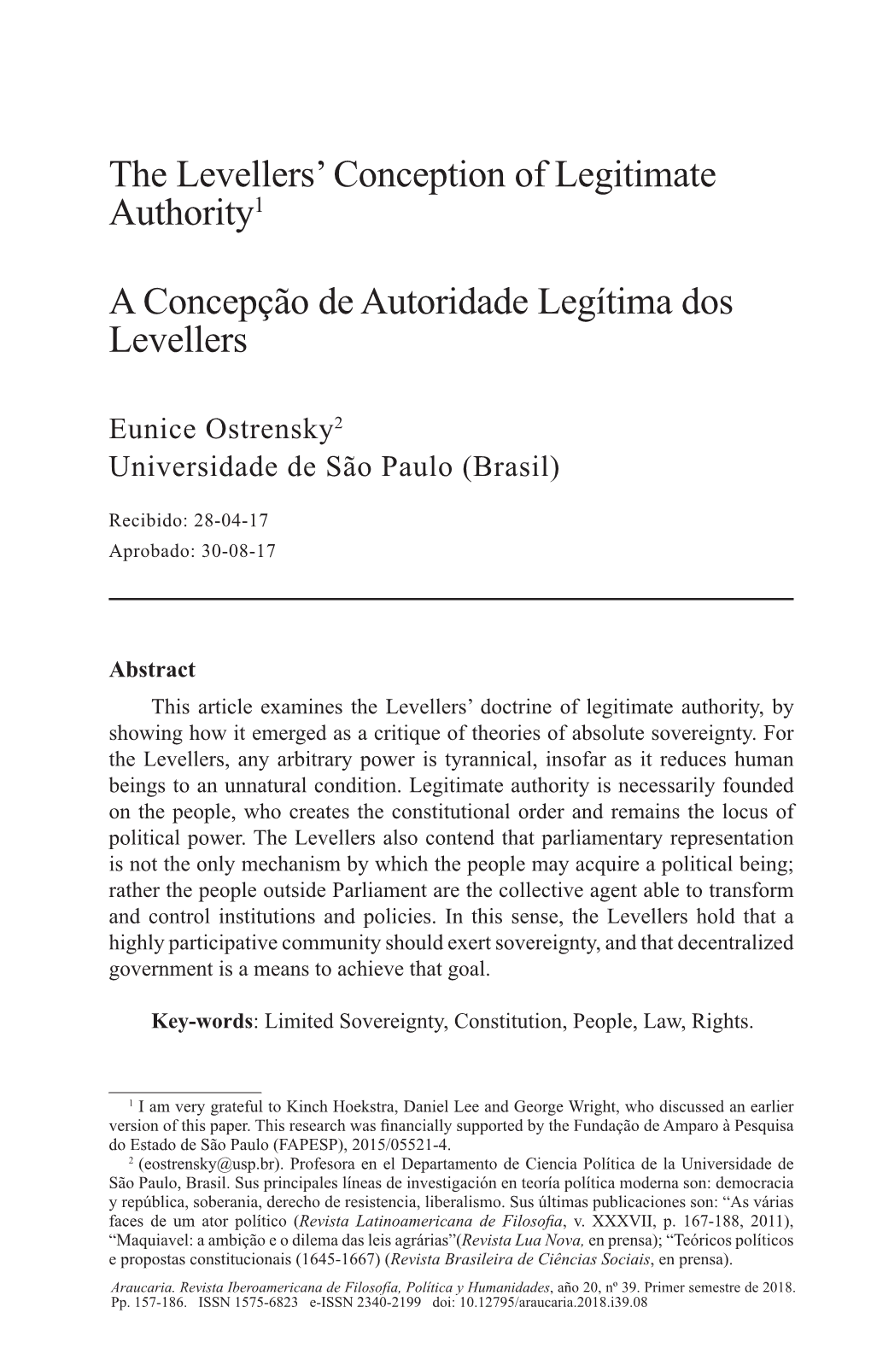 The Levellers' Conception of Legitimate Authority1 a Concepção