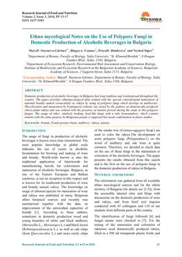 Ethno Mycological Notes on the Use of Polypore Fungi in Domestic Production of Alcoholic Beverages in Bulgaria