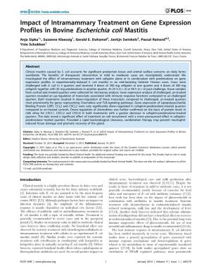Impact of Intramammary Treatment on Gene Expression Profiles in Bovine Escherichia Coli Mastitis