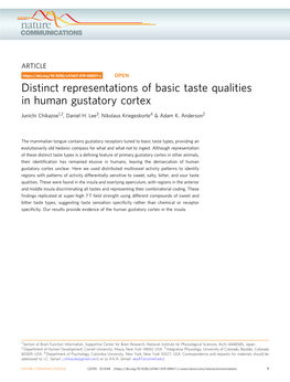 Distinct Representations of Basic Taste Qualities in Human Gustatory Cortex