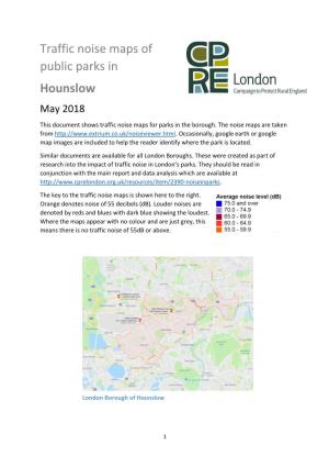 Traffic Noise Maps of Public Parks in Hounslow May 2018