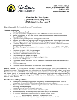 Classified Job Description Skyward Fiscal/HR Supervisor OSG Salary Schedule Level 3