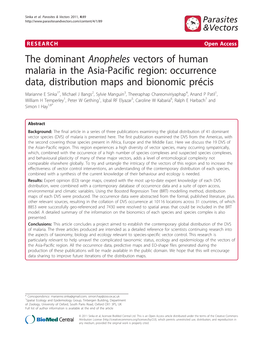 The Dominant Anopheles Vectors of Human Malaria in the Asia-Pacific