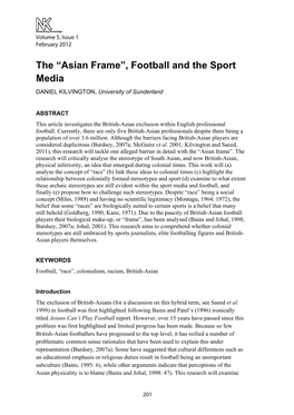 The “Asian Frame”, Football and the Sport Media DANIEL KILVINGTON, University of Sunderland