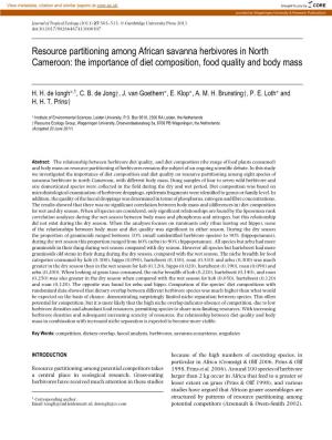 Resource Partitioning Among African Savanna Herbivores in North Cameroon: the Importance of Diet Composition, Food Quality and Body Mass