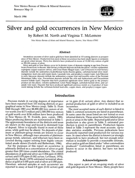 Silver and Gold Occurrences in New Mexico by Robert M