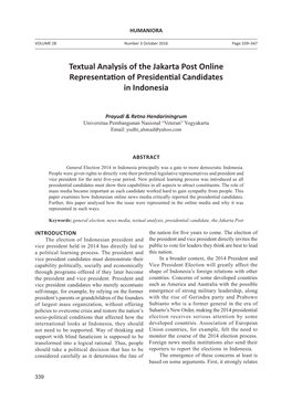 Textual Analysis of the Jakarta Post Online Representation of Presidential Candidates in Indonesia