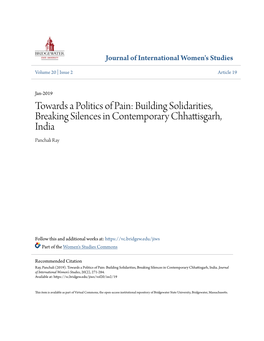 Towards a Politics of Pain: Building Solidarities, Breaking Silences in Contemporary Chhattisgarh, India Panchali Ray