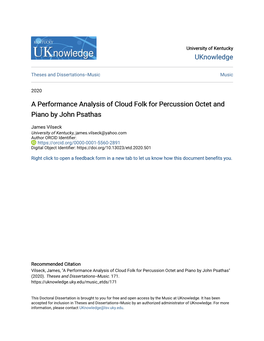 A Performance Analysis of Cloud Folk for Percussion Octet and Piano by John Psathas