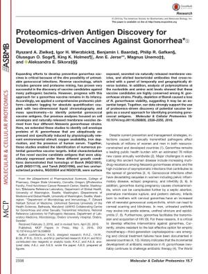 Proteomics-Driven Antigen Discovery for Development of Vaccines Against Gonorrhea*□S