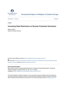 Increasing State Restrictions on Russian Protestant Seminaries