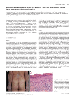Cutaneous Drug Eruption with an Interface Dermatitis Pattern Due to Anti-Tumour Necrosis Factor-Alpha Agents: a Relevant Class-Effect
