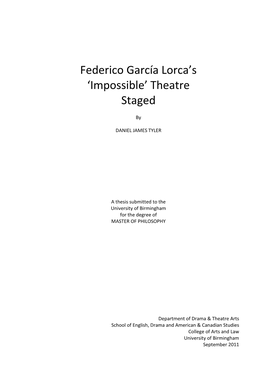 Federico García Lorca's 'Impossible' Theatre Staged