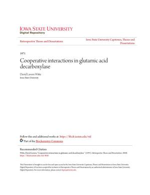 Cooperative Interactions in Glutamic Acid Decarboxylase David Lavern Witte Iowa State University