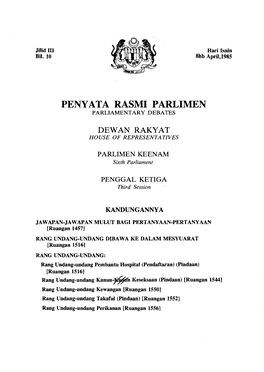 Peny Ata Rasmi Parlimen Parliamentary Debates