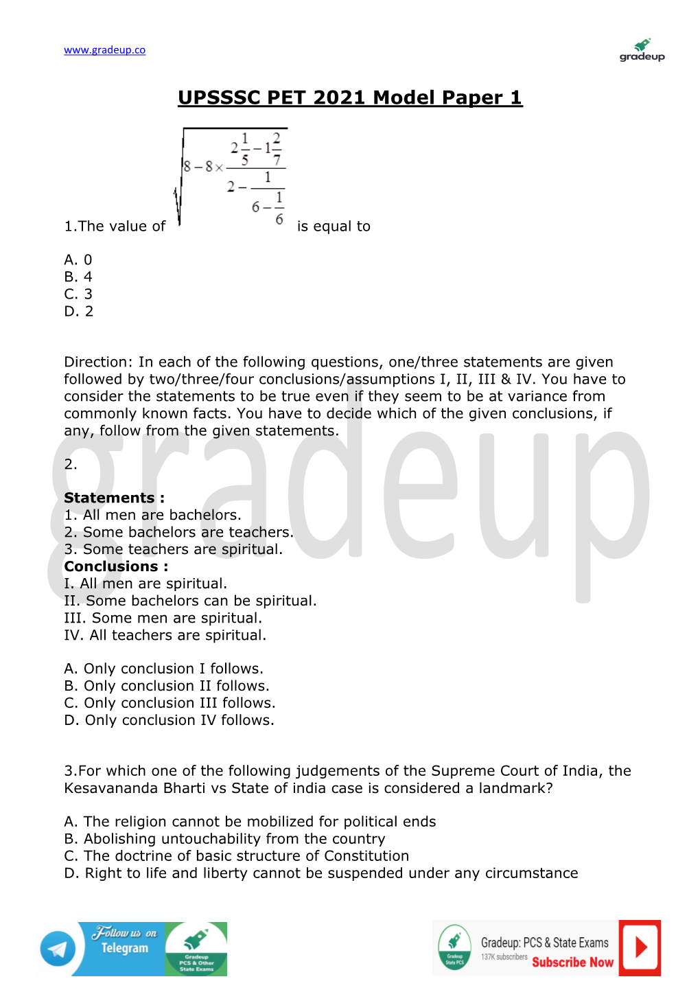 UPSSSC PET 2021 Model Paper 1