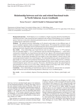 Relationship Between Seed Size and Related Functional Traits in North Saharan Acacia Woodlands