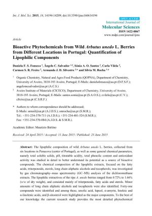 Bioactive Phytochemicals from Wild Arbutus Unedo L. Berries from Different Locations in Portugal: Quantification of Lipophilic Components