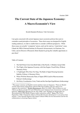The Current State of the Japanese Economy: a Macro-Economist's View