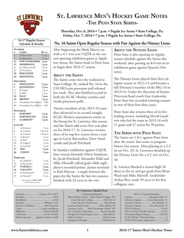 St. Lawrence Men's Hockey Game Notes