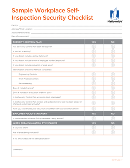Sample Workplace Self- Inspection Security Checklist
