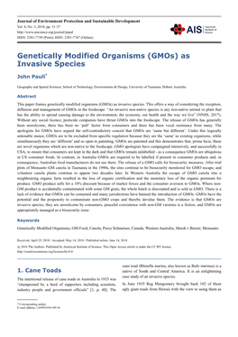 Genetically Modified Organisms (Gmos) As Invasive Species