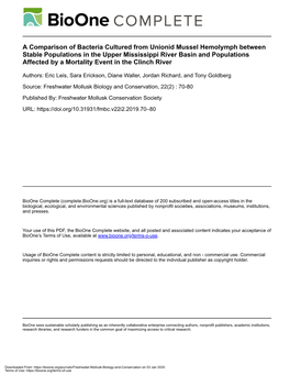 A Comparison of Bacteria Cultured from Unionid Mussel Hemolymph