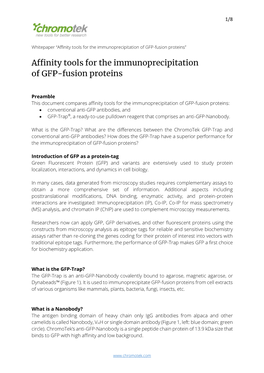 Affinity Tools for the Immunoprecipitation of GFP-Fusion Proteins”