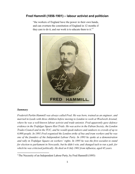 Fred Hammill (1856-1901) – Labour Activist and Politician