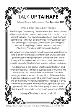 TALK up TAIHAPE Taihape Community Development Trust December 2019