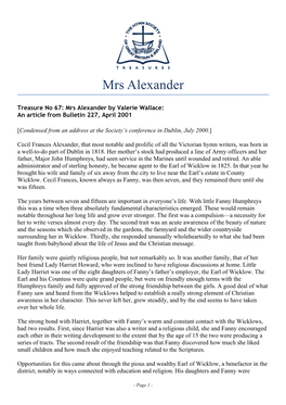 T67 Mrs Alexander
