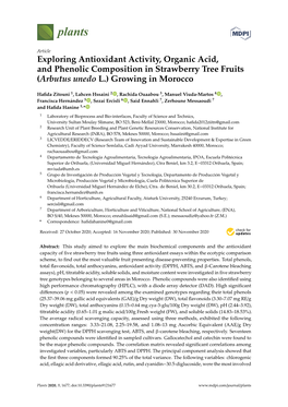 Exploring Antioxidant Activity, Organic Acid, and Phenolic Composition in Strawberry Tree Fruits (Arbutus Unedo L.) Growing in Morocco
