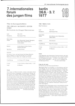 7. Internationales Berlin Forum 26.6.-3.7 Des Jungen Films 1977