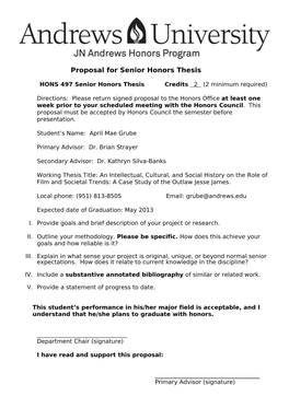 Proposal for Senior Honors Thesis