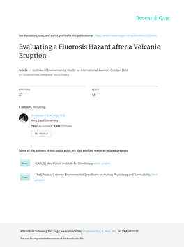 Evaluating a Fluorosis Hazard After a Volcanic Eruption