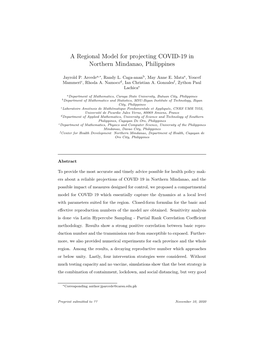 A Regional Model for Projecting COVID-19 in Northern Mindanao, Philippines