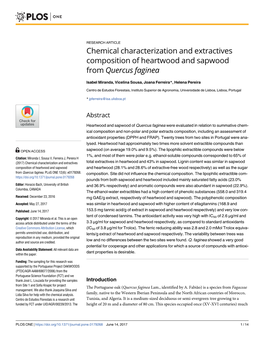 Chemical Characterization and Extractives Composition of Heartwood and Sapwood from Quercus Faginea