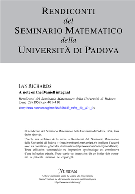 A Note on the Daniell Integral Rendiconti Del Seminario Matematico Della Università Di Padova, Tome 29 (1959), P