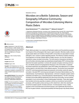 Microbes on a Bottle: Substrate, Season and Geography Influence Community Composition of Microbes Colonizing Marine Plastic Debris