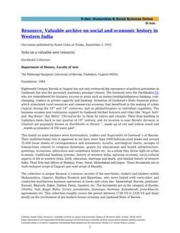 Resource, Valuable Archive on Social and Economic History in Western India