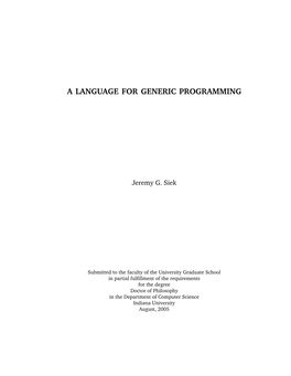 A Language for Generic Programming